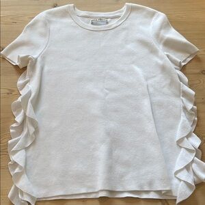 Alice + Olivia White Short Sleeve Ruffle Top